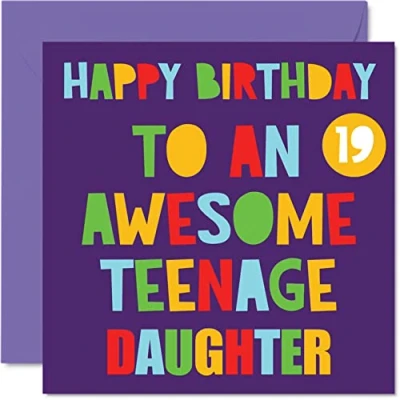 Image of Fun 19th Birthday Cards for Daughter Awesome Teenage 19 Happy Card from Mum Dad, Gifts, 145mm x Nineteen Nineteenth Bday Greeting Gift