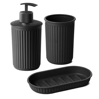 Image of Tatay Set of 3 pieces Countertop Bathroom (Tumbler + Dispenser Soap Dish) Baobab, Plastic, BPA Free, Black