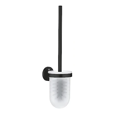 Image of GROHE Start QuickFix Toilet Brush Set (Metal and Glass, Wall Mounted Concealed Fastening, Including Screws Dowels, Extra Easy to Fit QuickGlue), Size 398 mm, Matt Black, 411852430