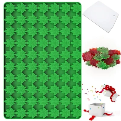 Image of Marijuana Cannabis Hemp Leaf Silicone Molds with 70 Cavities Shaped for Pot Chocolate Candy Gummy, Baking Scraper