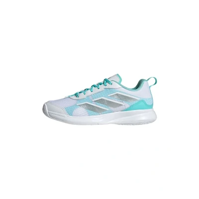 Image of adidas Women&#039;s Avaflash Low Tennis Shoes, Cloud White/Silver Metallic/Flash Aqua, 5.5 UK
