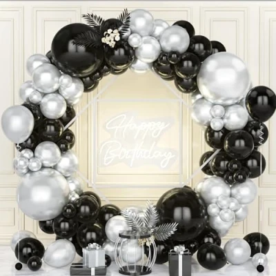 Image of Teselife Black Silver Balloons, 119Pcs Metallic and Balloon Arch Garland Kit Men Women Bridal Shower Engagement Anniversary Wedding Birthday Bachelor Party Valentine Graduation Supplies