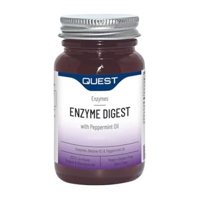 Image of Quest Enzyme Digest with Peppermint Oil &amp; Betaine. 90 Vegan Tablets for Bloated Stomach and Indigestion. Dairy Gluten Free Enzymes Digestion Supplement Bloating Heartburn Relief (1 Pack)