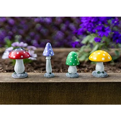 Image of Garden Mile Set Of 4 Multicoloured Mushroom Ornaments Outdoor Toadstool Mini Statues Weatherproof Resin Realistic For Plant Pot Patio Flowerbed Decor