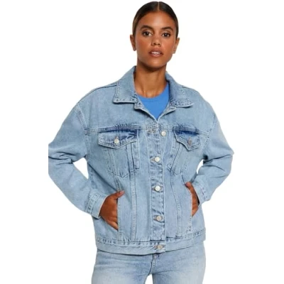 Image of Trendyol Women Regular fit Basic Lapel Collar Denim Jacket Light Blue