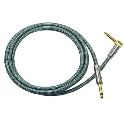 Image of BIGGZ Professional Guitar Lead 3M/10ft, 6.35mm 1/4&quot; Right Angled Nylon Braided Gold Plated Instrument Cable for Electric Guitar, Bass, Amp, Keyboard, Mandolin, Mixing Desks STR/ANG (GREEN)