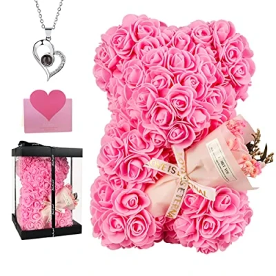 Image of POHOMEGK Rose Bear Gifts for Women, Teddy Girlfriend,Flower Birthday Her Wife, Mother Day Flower Mum