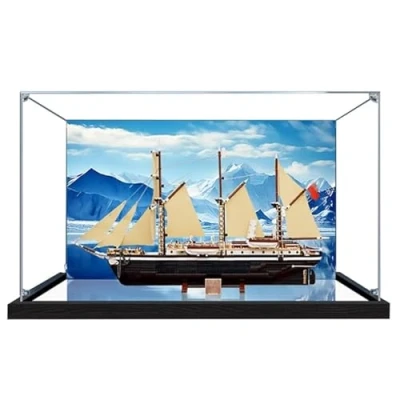Image of HAIWENFEIQI Acrylic Display Box for Lego 10335 Endurance Exploration Ship Model, Transparent Dustproof Case, Storage Box, Compatible with Model (Mirror Base+background 3mm)