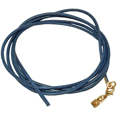 Image of unbespielt Leather Cord Necklace for Pendant Blue Men Women Lobster Clasp Gold Plated 1 m x 2 mm Shortenable