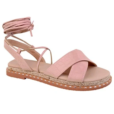 Image of Fashion Thirsty Womens Ladies Gladiator Summer Sandal Espadrille Rope Wraparound Lace Tie Slider by Heelberry
