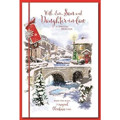 Image of Son &amp; Daughter in law Christmas Card Scene SIMON ELVIN 23cm x 15.5cm (9&quot; x6&quot;) SW B