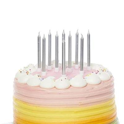 Image of Amscan 9911938 Stnd Candle Silver 10 Pack
