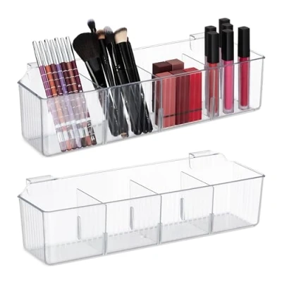 Image of Relaxdays 2X Cabinet Door Organiser, Hanging Bin for Kitchen &amp; Bathroom, HWD: 10 x 38 12.5 cm, Plastic, Transparent