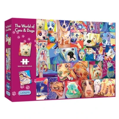 Image of The World of Cats &amp; Dogs 1000 Piece Jigsaw Puzzle Animal Sustainable for Adults Premium 100% Recycled Board Great Gift Gibsons Games