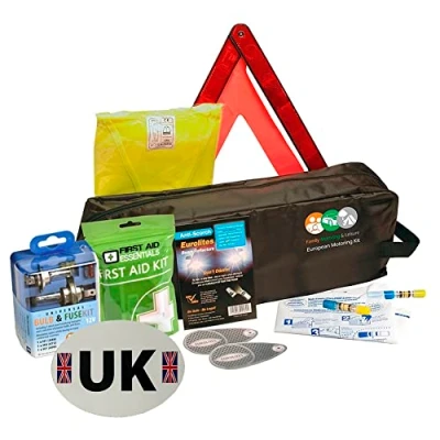 Image of Family Motoring &amp; Leisure 8 Piece European Travel Kit for Driving Abroad Quality Ultimate Safety Essentials storage bag Emergency Roadside Breakdown Kit9
