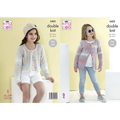 Image of King Cole 5422 Knitting Pattern Girls Easy Lace Cardigans in Beaches DK