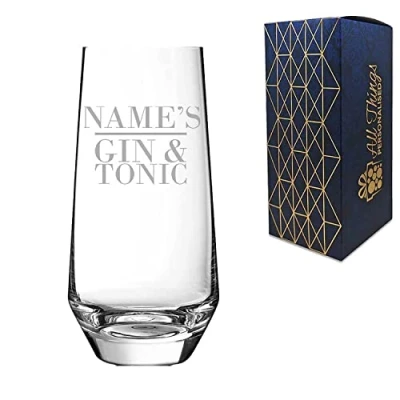 Image of Personalised Engraved Novelty Lima Hiball Tumbler Name&#039;s Gin and Tonic Gift Boxed, Modern Stylish Glass, in The UK, for Her, Holds Up to 450ml/15.2oz