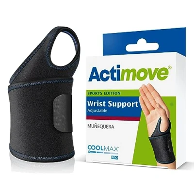 Image of Actimove Sports Edition Wrist Support Adjustable with COOLMAX® AIR Technology For Men and Women Pain Management of Weak, Injured or Sprained Wrists Left/Right Wear Black, Universal Size​​