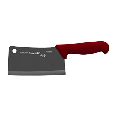 Image of Starrett Professional Stainless Steel Chefs Kitchen Cleaver Knives Wide Rectangular Profile 8 inch (200mm) Red Handle