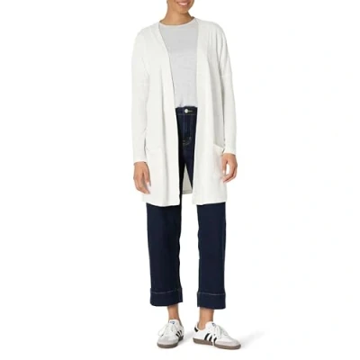 Image of Amazon Essentials Women&#039;s Relaxed Fit Lightweight Lounge Terry Open Front Cardigan, White Space Dye, S