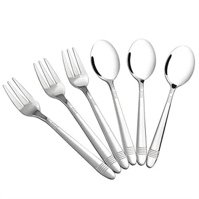 Image of Bblina 6 Pieces Dessert Forks and Spoons, Stainless Steel Small Spoons Set