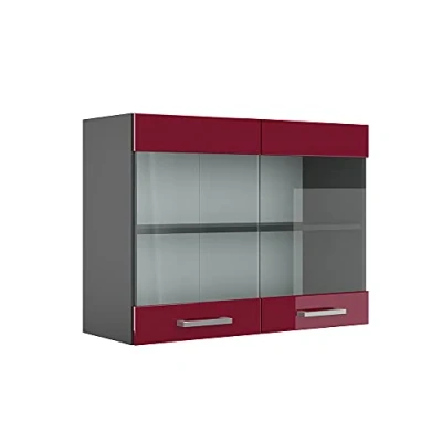 Image of Vicco Glass kitchen cabinet Raul, Bordeaux High Gloss/Anthracite, 80 cm