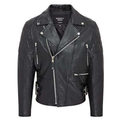 Image of Infinity Leather Mens Cowhide Brando Biker Jacket Garland Black Size X Large