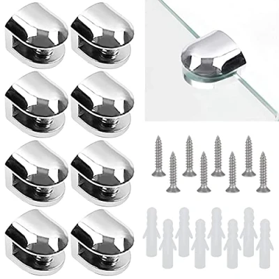Image of Pack of 8 glass clamps, adjustable holder, strong clamp holder made zinc alloy, divider, for installing 6 10 mm thick and acrylic silver (with screws)