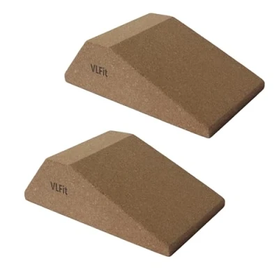 Image of VLFit CORK Squat Wedge Blocks Set of 2 Non Slip Slant Board Calf Stretcher, Ankle Knee Leg Stretchers, Ramp for Heel Elevated Squat, ATG Split deadlift, Lunge, Yoga, Pilates, Push up etc.