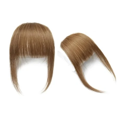 Image of Flat Bangs Clip in Real Human Hair Extensions Fringe with Temples, Light Brown Color
