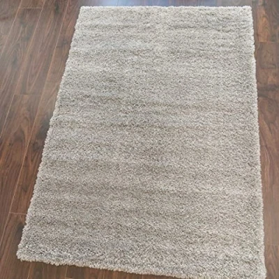 Image of Modern Soft Plain Light Grey Shaggy Lounge Living Room Area Rug Silver Thick Fluffy Bedroom Nursery Mat Carpet Non Shedding Rugs 120cm x 170cm