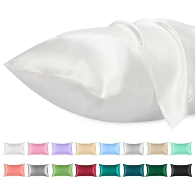 Image of Lirex 2 Pack Satin Pillow Cases Softer Than Silk Pillowcase for Hair &amp; Skin, Standard Size with Envelope Closure, Cooling case (White, 50x75cm)