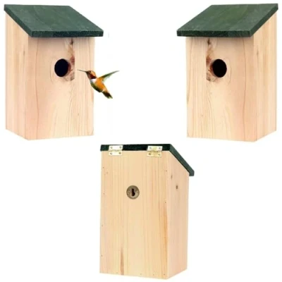 Image of Bird House Wooden Wild Small Wood Nesting Box Handy Home Garden Pressure Treated for Birds with Traditional Hinged Roof (6)