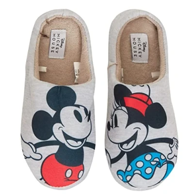 Image of Disney Womens Minnie Mouse Slippers Slip On Mickey Mules Sliders Warm Lined House Shoe Grey 3 UK/EU 36