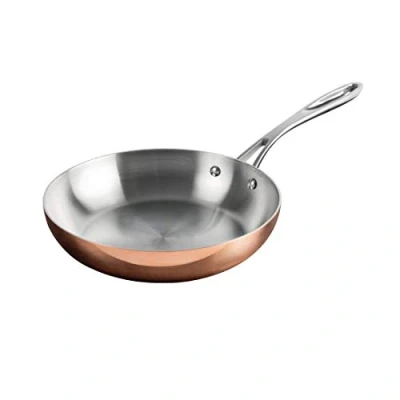 Image of Vogue Tri Wall Copper Frying Pan 24 cm, Aluminium/Stainless Steel/Copper, All Heat Source Compatible Including Induction, Even Distribution, Professional &amp; Home Kitchen, CM679