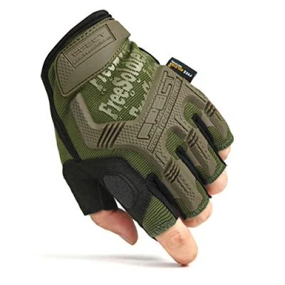 Image of FREE SOLDIER Men&#039;s Non slip Fingerless Gloves Half Finger Cycling Outdoor Motorcycle Climbing Hiking camping sports Glove (Green, S)