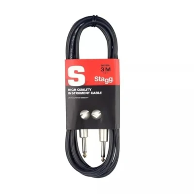 Image of Stagg Deluxe Instrument Cable, 1/4&quot; 6.35mm Jack To Jack, Heavy Duty Connectors, 3 Metres / 10 Feet, Black