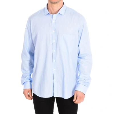 Image of Cafe Coton Mens Slim long sleeve shirt with lapel collar MILLERAIES3 man Blue Cotton Size 2XL