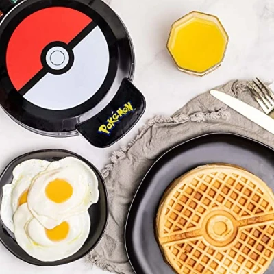 Image of Uncanny Brands Pokémon Waffle Maker Make Pokéball Waffles at home Fun Kitchen Appliance Non Stick &amp; Easy to Clean