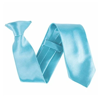 Image of Wide 3&quot; Satin Solid Colour Plain Safety Clip On Tie (Turquoise)