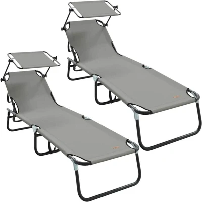 Image of vidaXL Folding Sun Loungers 2 pcs with Canopy Grey 600D Oxford Fabric