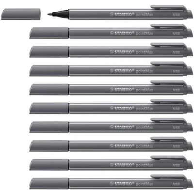 Image of Nylon Tip Writing Pen STABILO pointMax Box of 10 Dark Grey