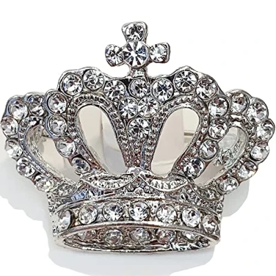 Image of Sliver Crown Brooch,Crown Brooches for Women,Crystal Corsage Brooch Pin,Clear Crystal Women Clothes Cardigan dress