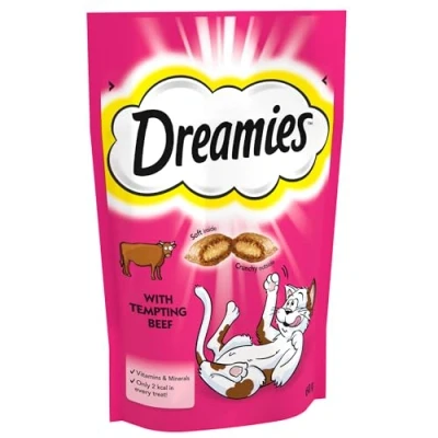 Image of Dreamies Cat Treats, Tasty Snacks with tempting beef, 8 pouches of 60 g