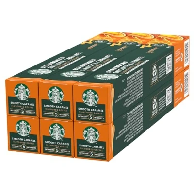 Image of STARBUCKS Smooth Caramel Flavoured Coffee by Nespresso, Blonde Roast, Capsules 6 x 10 (60 Capsules)