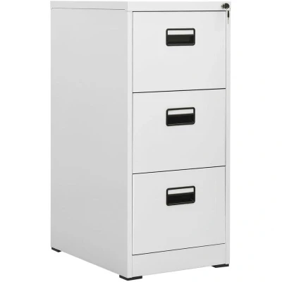 Image of vidaXL Steel Filing Cabinet with 3 Drawers and Lock Light Grey Office Storage for Legal Size A4 File Hanging Folder Organizer Ballbearing Runners