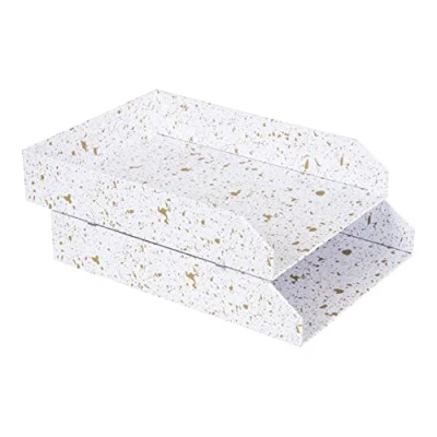 Image of Bigso Box of Sweden Set 2 Letter Tray for the Office Stackable Desk Storage Papers, Documents etc Two Tier Fibreboard Filing and System Gold Speckled