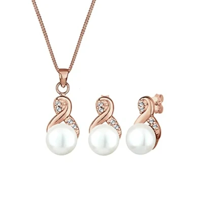Image of Elli Jewelry Set infinity Pearl Crystals 925 Sterling Silver