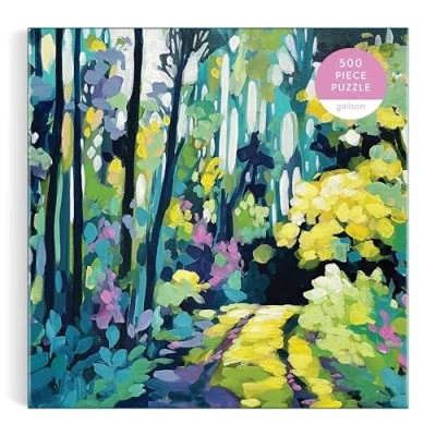 Image of Galison Painted Path 500 Piece Puzzle Featuring Greenery Spread Over A Forest