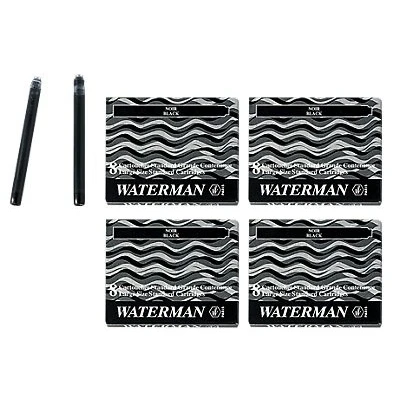 Image of Waterman S0110850 Ink Cartridges, Black, Erasable (4 Packs of 8)